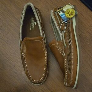 Margaritaville Harbor SlipOn Tan Leather Textile Loafers Rubber Sole  10.5  NEW